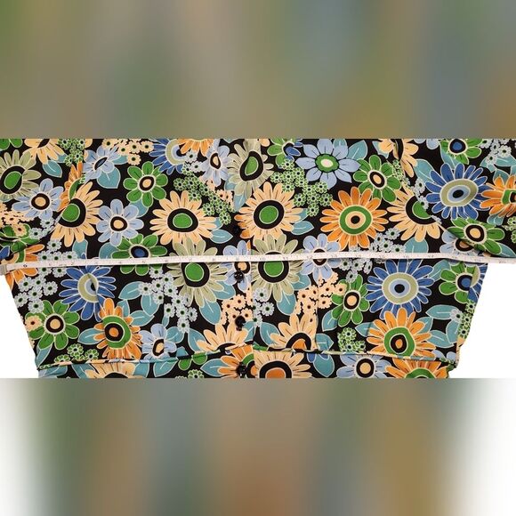 CAbi Happy Top 5900 Blouse Retro Short Sleeve Floral Button Peplum Green‎ Blue M - Picture 8 of 16